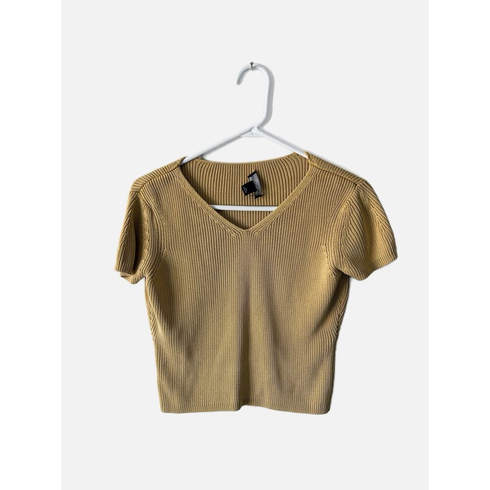 Ann Taylor 100% Silk Cream Short Sleeve Cropped Sweater Small